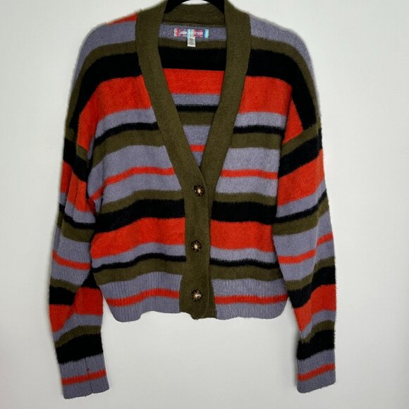 Uo Thea Striped Multicolour Fuzzy Cardigan - Picture 2 of 4